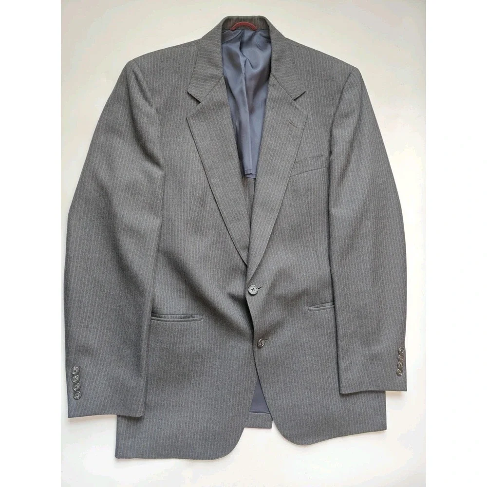 Hart Schaffner Marx 39L Gray Wool Blazer Mens 2 Button Sport Coat USA Striped